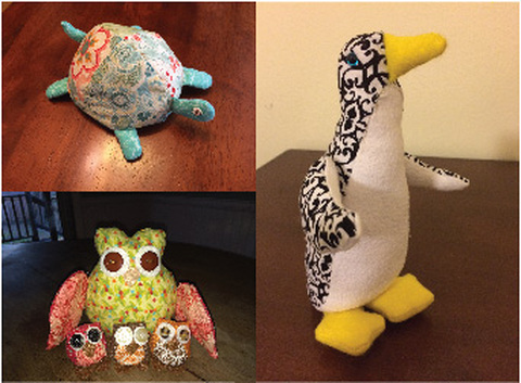 3 stuffed animal tutorials - owl family, turtle, penguin